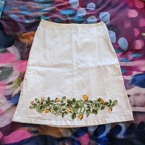 White Skirt with Embroidered Green/Gold Floral